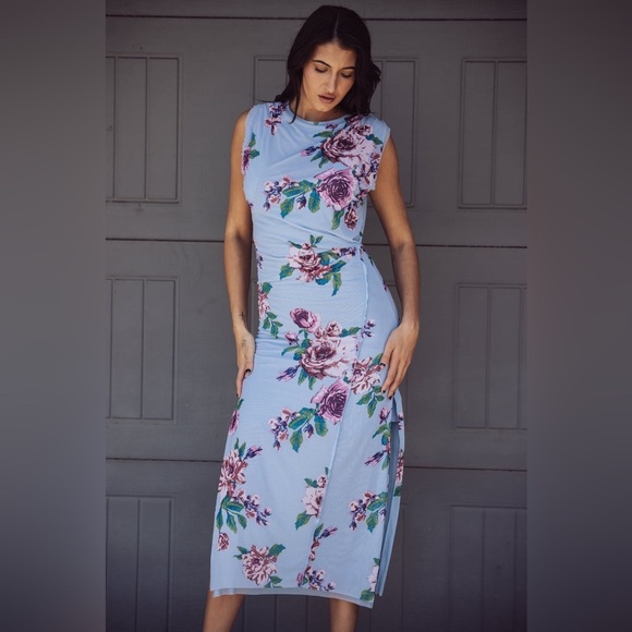 Free People Carmel Midi Dress - Blue Floral - Picture 1 of 11